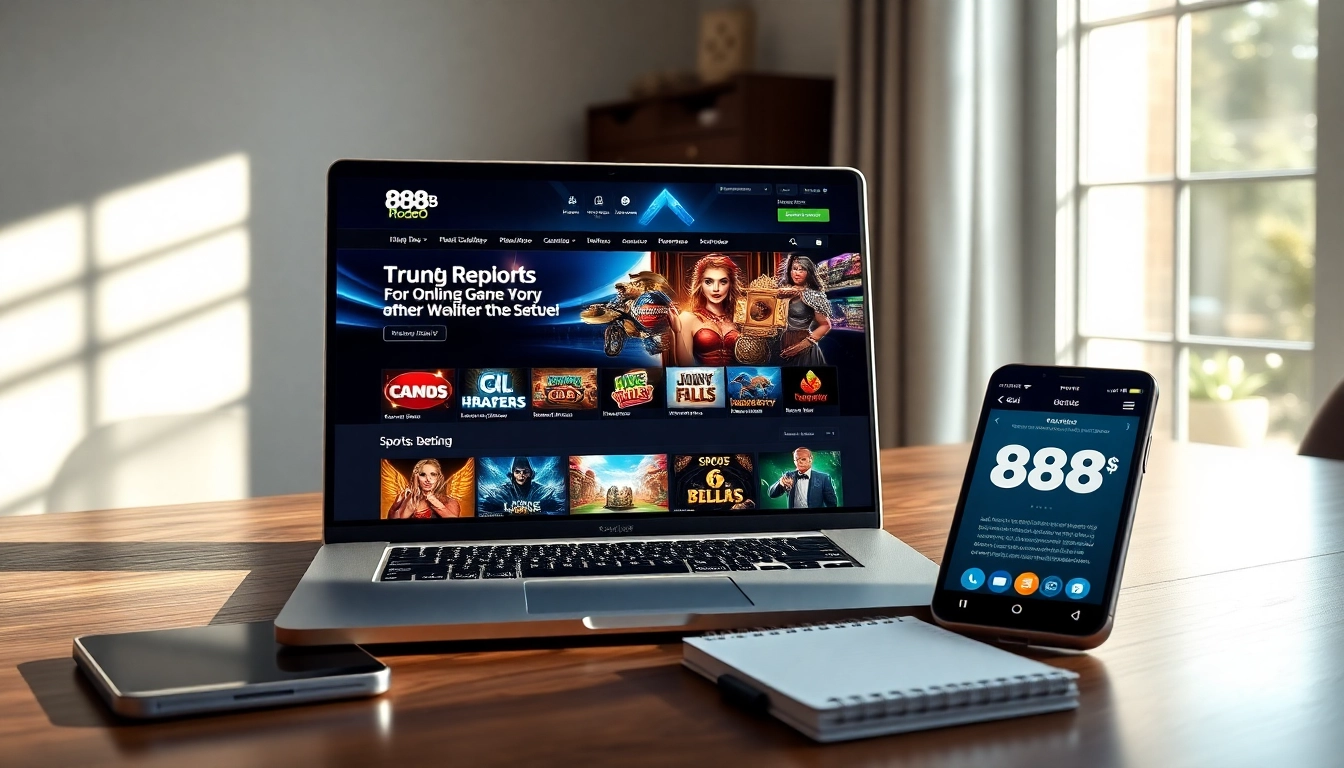 The modern interface of 888b.rodeo displayed on a laptop, showcasing vibrant gaming options.