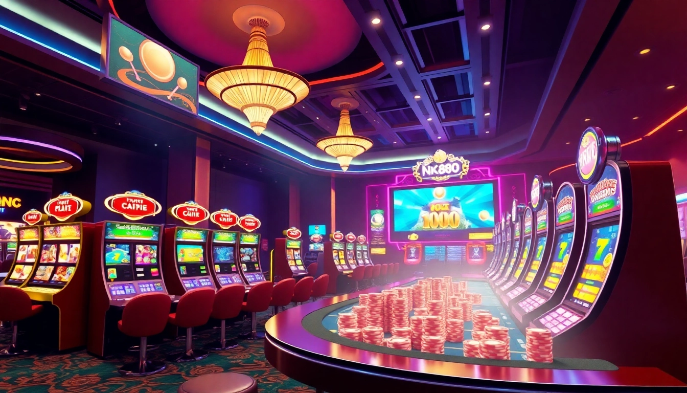 Engaging online gambling with NK888 at tables, slots, and colorful chips
